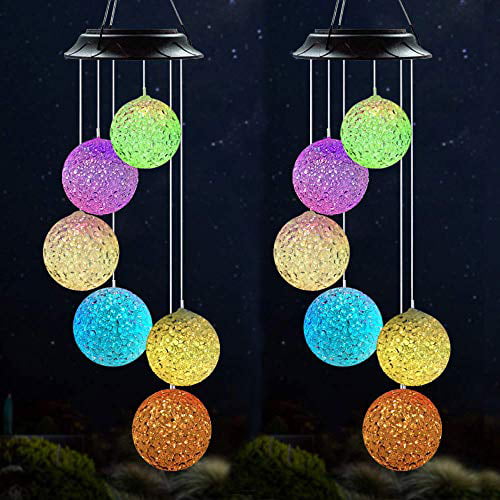 Solar Wind Chimes Crystal Ball Wind Chimes 2 Pack Colorful Waterproof Outdoor Indoor Hanging Solar Wind Mobile Led Light Decoration for Home Patio Garden Yard Porch